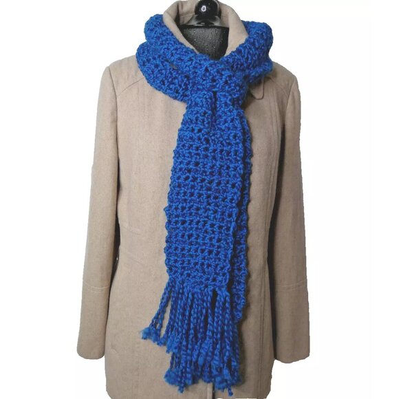 Blue Scarf 96x5 Extra Long Handmade Crochet Hand Knit UK Football Kentucky Wrap - Picture 1 of 6